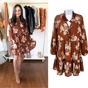 American Eagle Made in Italy Collection Floral Babydoll Floral Ruffle Dress